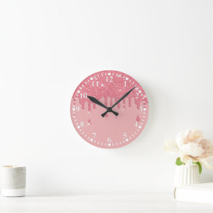 Horloge Ronde Éclairage à effet Parties scintillant rose en gout