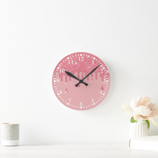 Horloge Ronde Éclairage à effet Parties scintillant rose en gout (Maison)