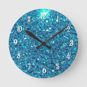 Horloge Ronde Éclat bleu exagéré de parties scintillantes