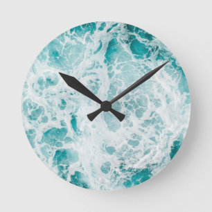 Horloge Ronde Écluse du mur acrylique de la vague bleue