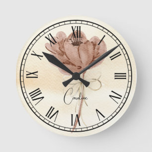 Horloge Ronde Écriture de peinture à l'aquarelle florale Monogra