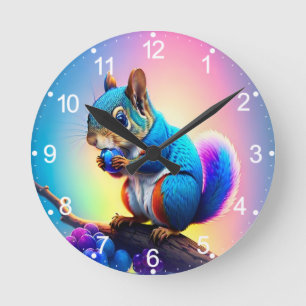 Horloge Ronde Écureuil Bleu Mangeant Un Fruit-323232