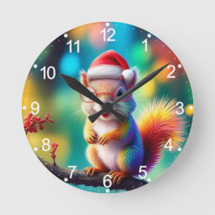 Horloge Ronde Écureuil de Noël Comme Père Noël-56765