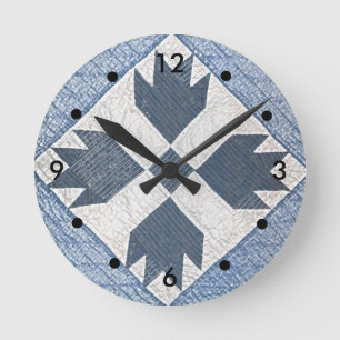 Horloge Ronde Édredon bleu et blanc