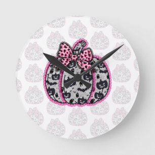 Horloge Ronde Éffrayant Lace Halloween Citrouille Coquette