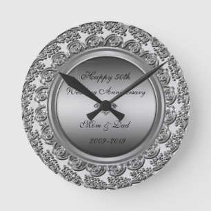 Horloge Ronde Élégant 50e anniversaire de Mariage en diamant d'a