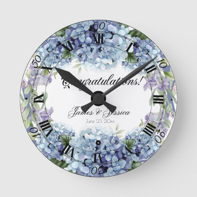 Horloge Ronde Élégant Aquarelle de Fleurs de Ne Pas Oublier (Recto)