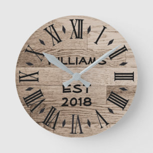 Horloge Ronde Élégant Bois Clair Rustique Personnalisé