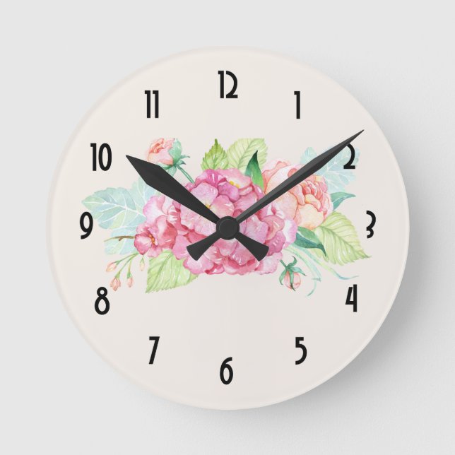 Horloge Ronde Elégant Bouquet de fleurs rose (Recto)