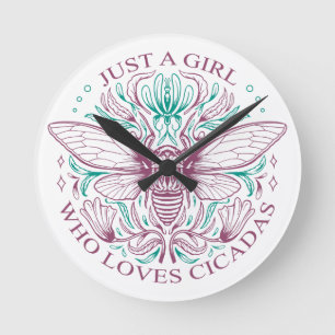 Horloge Ronde Élégant Cicada Bug Lover Botanical Line Art