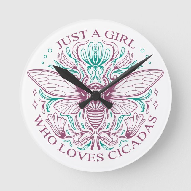 Horloge Ronde Élégant Cicada Bug Lover Botanical Line Art (Recto)