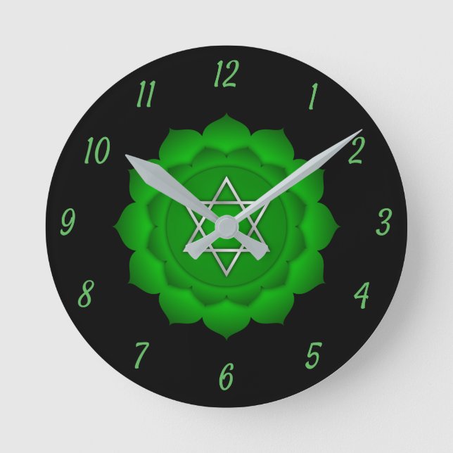 Horloge Ronde Élégant Coeur Vert Chakra Chi Zen Yoga Spirituel (Recto)