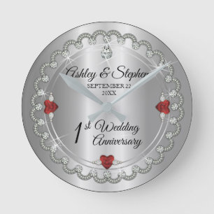Horloge Ronde Élégant Diamants de grenat 1er anniversaire Mariag