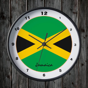 Horloge Ronde Elégant drapeau jamaïcain, Jamaïque Accueil / desi