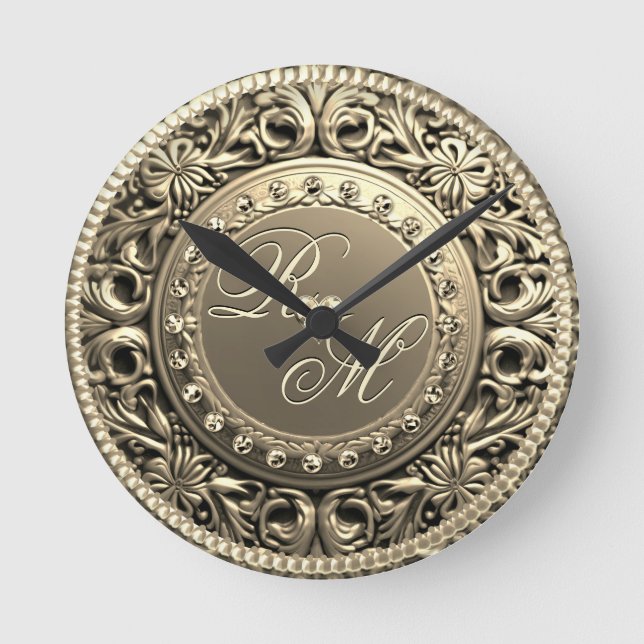 Horloge Ronde Élégant et beau monogramme (Recto)