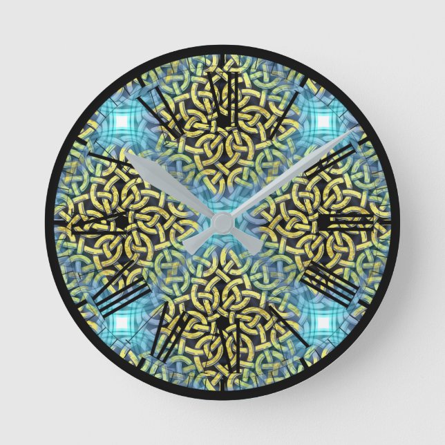 Horloge Ronde Élégant fond aqua avec garniture dorée victorienne (Recto)