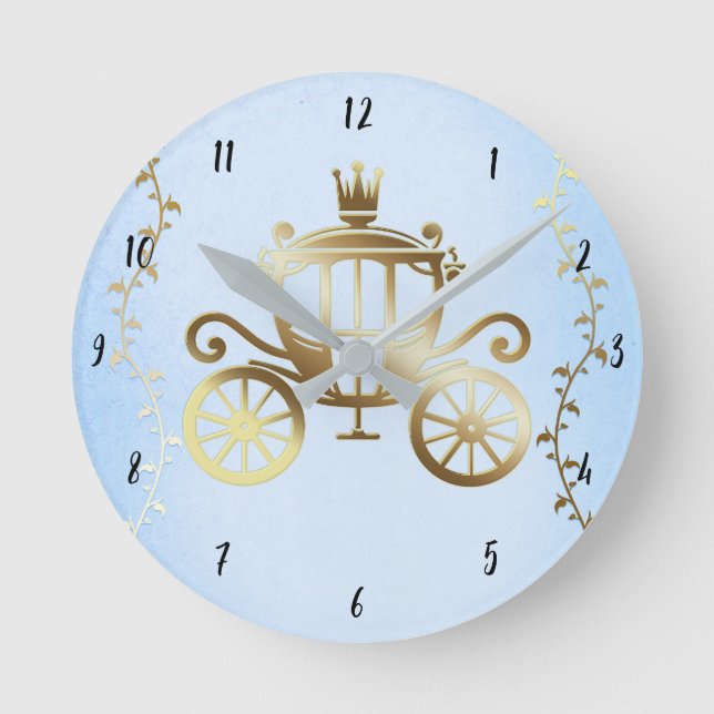 Horloge Ronde Elégant Gold Carriage Blue Storybook Princesse (Recto)