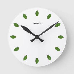 Horloge Ronde Elegant Green Laurel Leaves on White