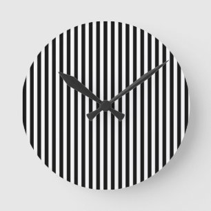 Horloge Ronde Élégant Lignes Géométriques Verticales Noir Blanc