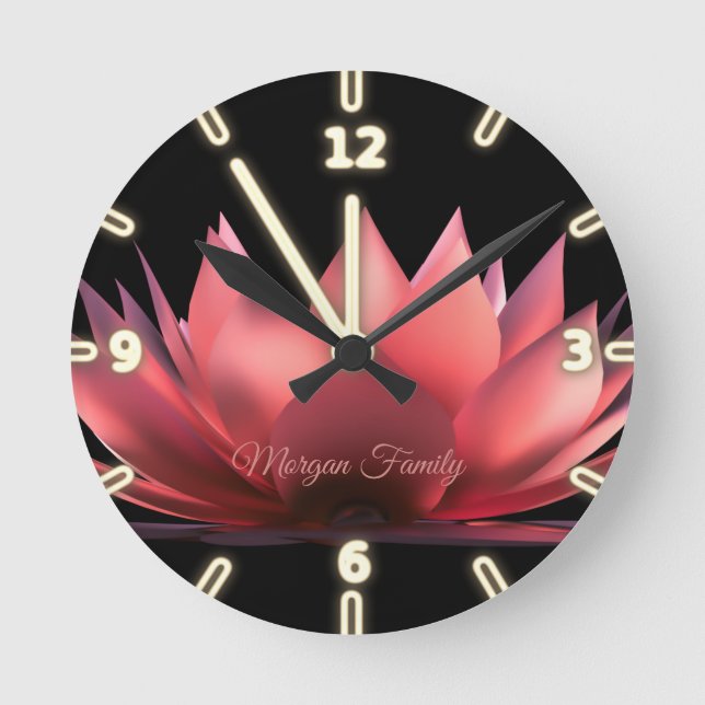 Horloge Ronde Élégant Lotus Black (Recto)