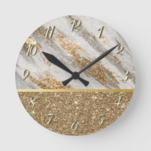 Horloge Ronde Élégant Luxueux Paillettes Dorées Brillantes