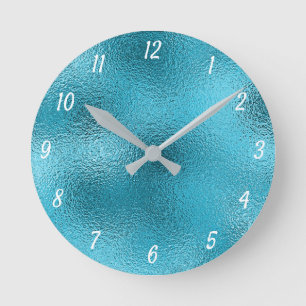 Horloge Ronde Élégant Métallo Bleu Argent Décoratif