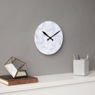 Horloge Ronde Elegant Modern White Marble