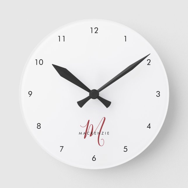 Horloge Ronde Élégant Monogramme blanc moderne (Recto)