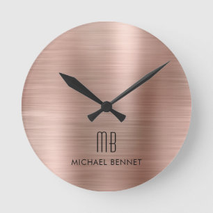 Horloge Ronde Élégant Monogramme Rose Or brossé métal