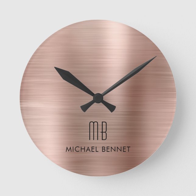 Horloge Ronde Élégant Monogramme Rose Or brossé métal (Recto)