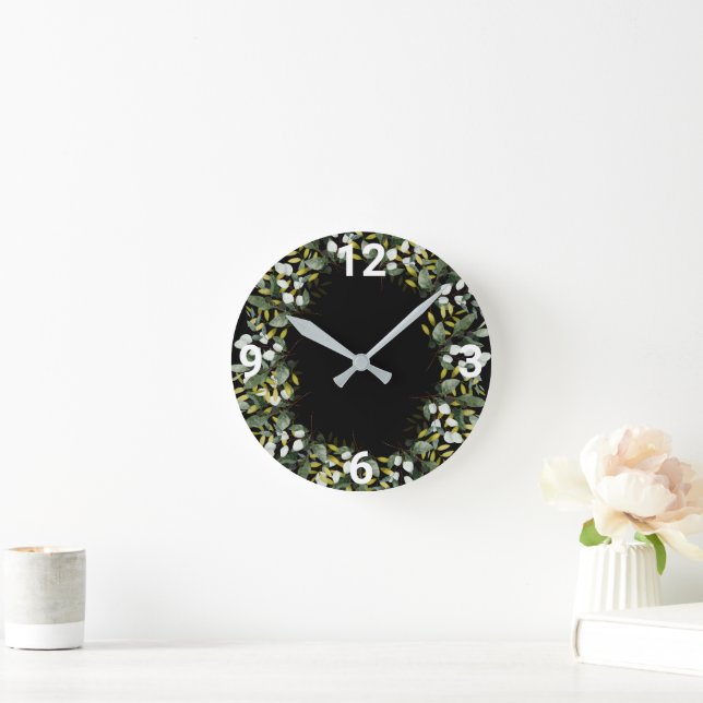 HORLOGE RONDE ÉLÉGANT MUR BOTANIQUE NOIR VERT ÉLÉGANT (Maison)