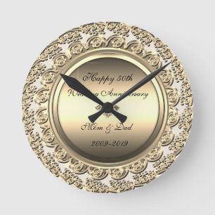 Horloge Ronde Élégant or diamant 50e anniversaire de mariage