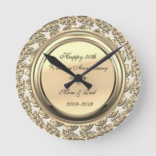 Horloge Ronde Élégant Or  Diamant 50e Anniversaire de Mariage