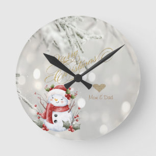 Horloge Ronde Élégant Parties scintillant or Coeur Snowman