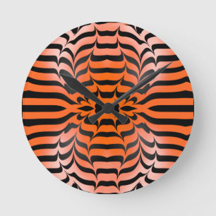 Horloge Ronde Elegant psychédélique orange noir Tiger Skin Print