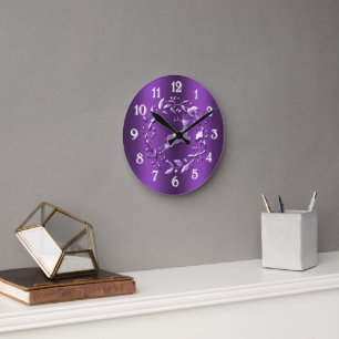 Horloge Ronde Élégant renne Noël violet