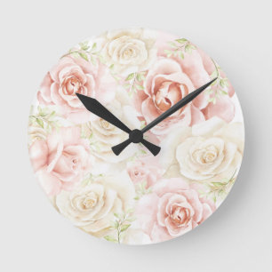 Horloge Ronde Élégant rose Blush Floral