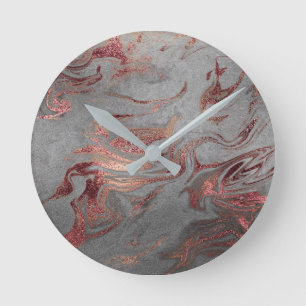 Horloge Ronde Elégant rose en cuivre moderne or marbre argent