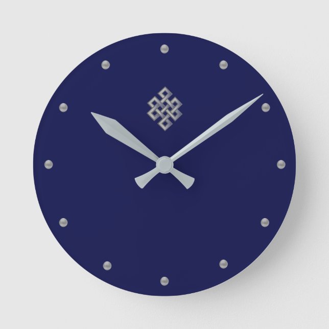 Horloge Ronde Elegant silver gray endless knot on navy blue (Recto)