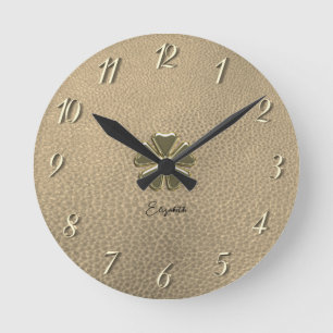 Horloge Ronde Élégant Trèfle Saint-Patrick Cuir