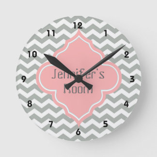 Horloge Ronde Elegant, trendy, moderne, grey, rose chevron
