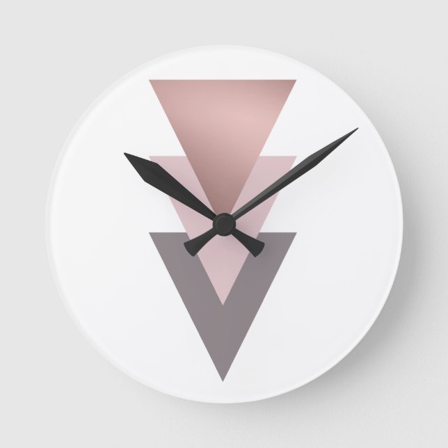 Horloge Ronde élégant triangle géométrique rose en or clair (Recto)