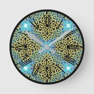 Horloge Ronde Elegant Victorian Golden Trim Aqua Background