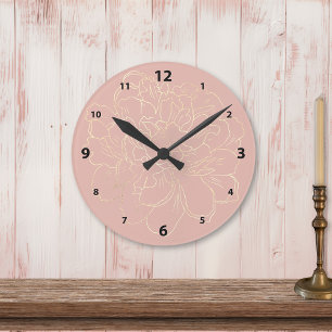 Horloge Ronde Elégante Crème Bleue Or Floral