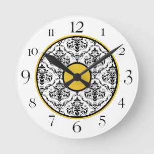 Horloge ronde élégante en noir et blanc jaune