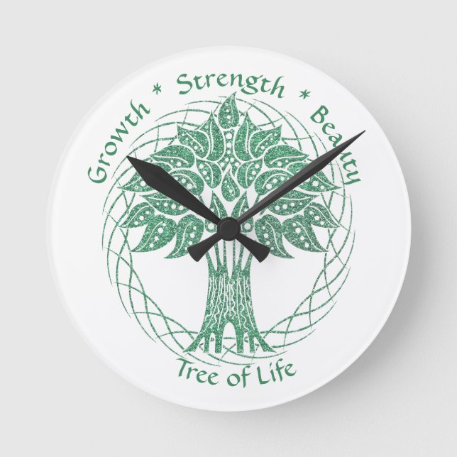 Horloge Ronde Elégante Parties scintillant verte Arbre de vie Ze (Recto)
