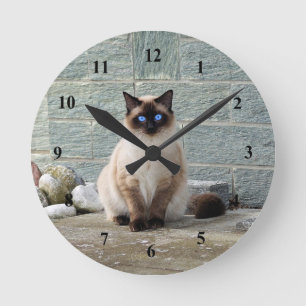 Horloge Ronde Élégante photo de chat siamois
