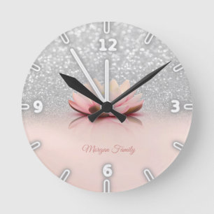 Horloge Ronde Élégante Tendance Féminine, Lotus Paillettes Argen