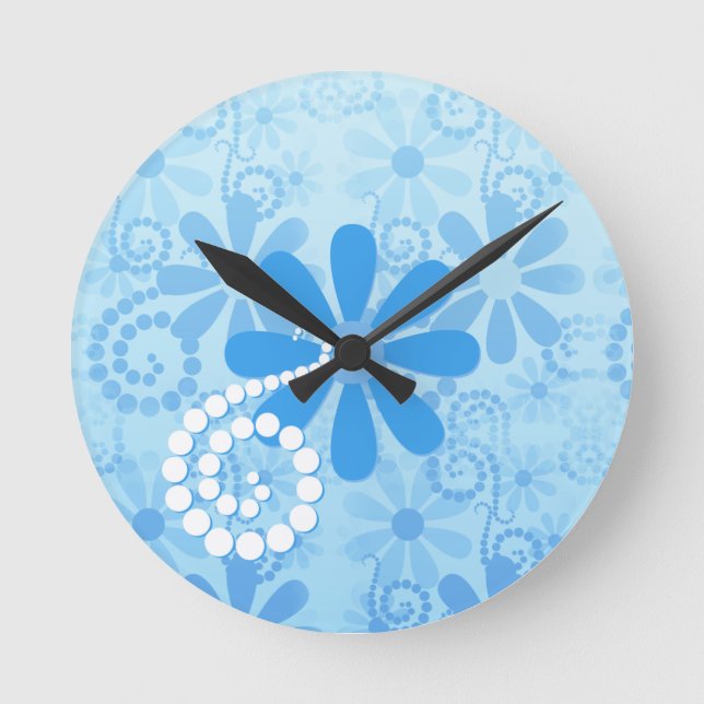 Horloge Ronde Elégante Turquoise Bleu Floral Retro Fleurs margue (Recto)