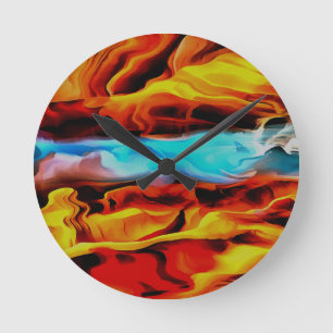 Horloge Ronde Eléments Chauds Et Froids Acrylique Verser Abstrai